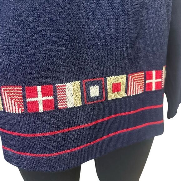 St. John Sport Santana Knit Navy Sweater SJ Buttons Multi color Patch Trim sz S - Picture 3 of 10